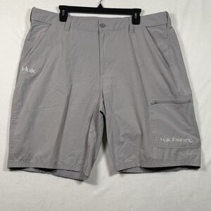Huk Next Level Shorts Men’s XXL Gray Performance Fishing Stretch Zip Pocket